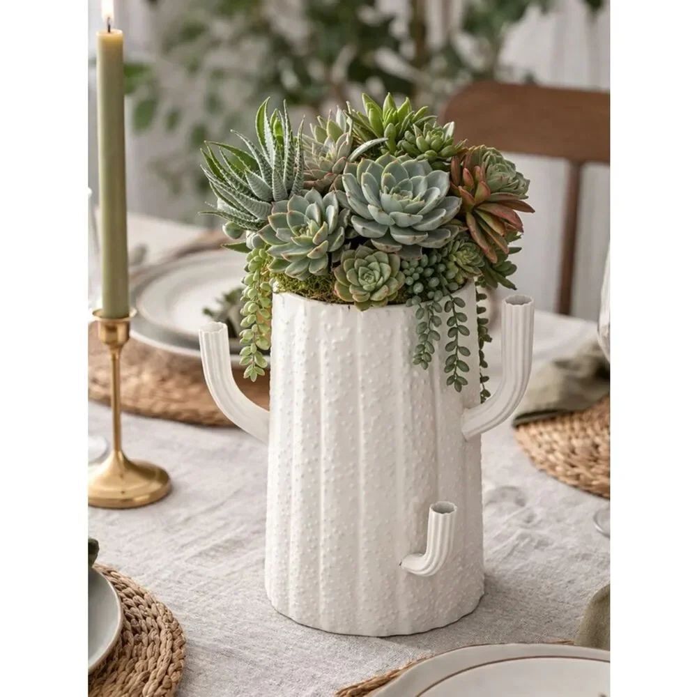 14” tall White Cactus Vase